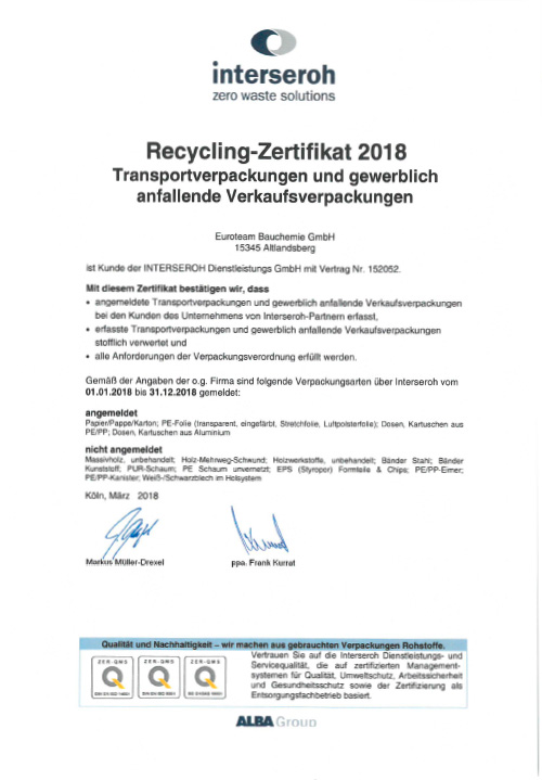 Interseroh Zertifikat